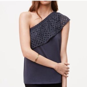 Loft One Shoulder Eyelet detail Tee in Gray PXS